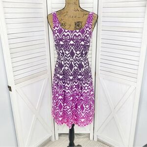 Ann Taylor Ombre Ikat Tribal Print Fit Flare Dress Pink Purple 0 Sleeveless‎